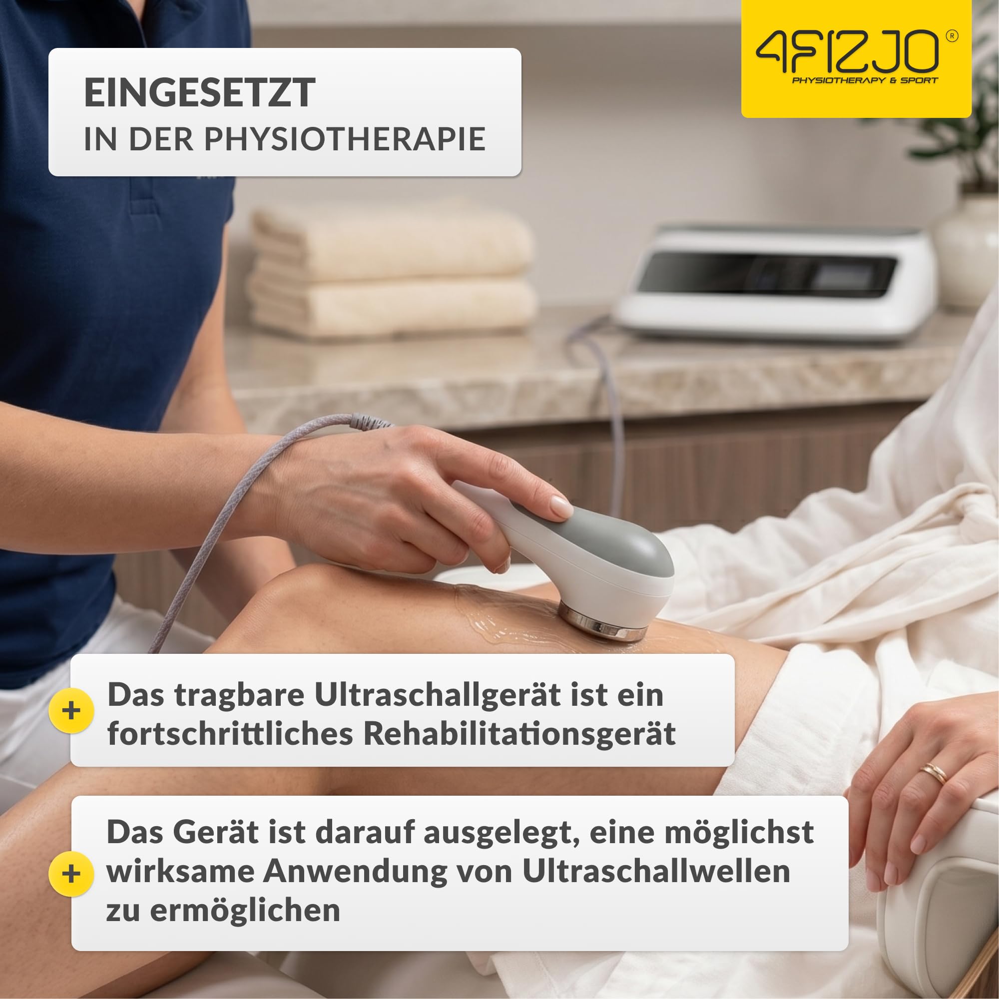 4FIZJO Tragbares Ultraschallgerät, Ultraschall Handgerät Schallwellengerät | für Zuhause, Physiotherapie, Wärmende Mikromassage, Körper, Gesicht und Hautpflege
