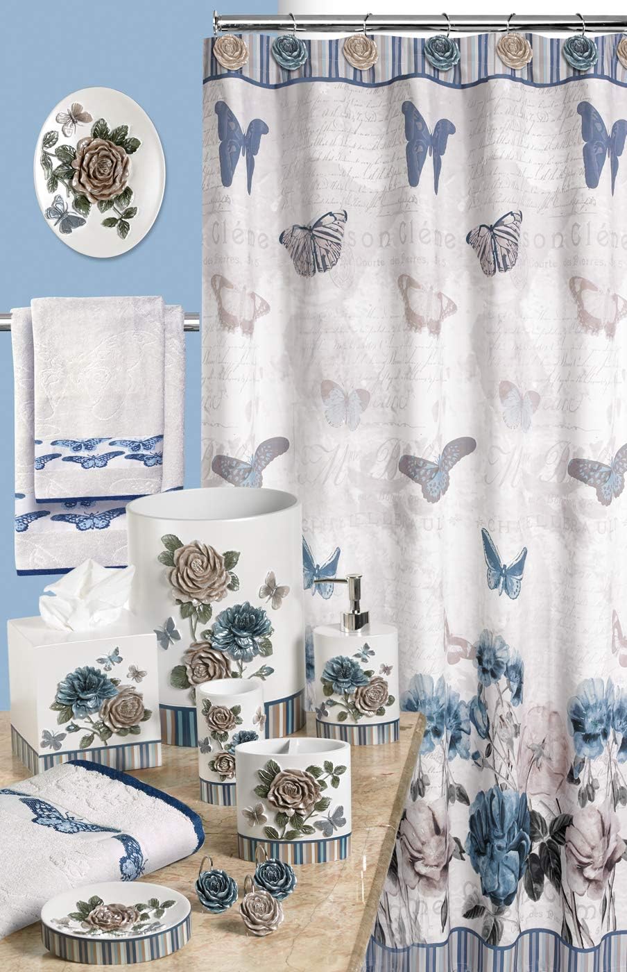 Popular Bath BEAUTIFLY SHOWER CURTAIN ENSEMBLE BLUE