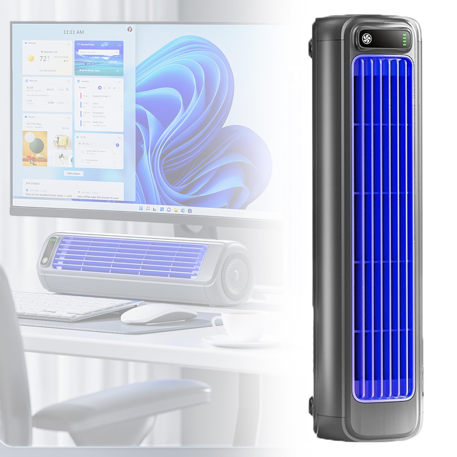 Photo 1 of 2026 New Portable Air Conditioner, 3 Speeds Bladeless Cooling Fan with LED Touch Screen, USB Rechargeable Air Cooler for Bedroom Office Home, Grey