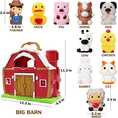 Miniatura 2 de Big Red Barn Farm Animal Toy para niños pequeños de 1, 2 y 3 años, juguetes de aprendizaje Montessori preescolar, juego de granja de simulación con