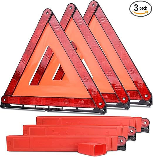 aikko Safety Triangle Kit Road Emergency Warning Reflector Roadside Reflective Early Warning Sign, Foldable 3 Pack of Emergency Car Kit
