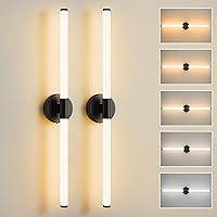 Vista 10 de Juego de dos apliques de pared dorados con cable, regulables 5CCT LED para baño, iluminación completa de 360°, barra de luz de tocador de 23
