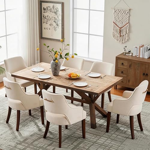 Miniatura 11 de MOJAY Juego de 2 sillas de comedor, modernas sillas de cocina tapizadas de mediados de siglo, silla de comedor de tela de lino beige con mango Juego