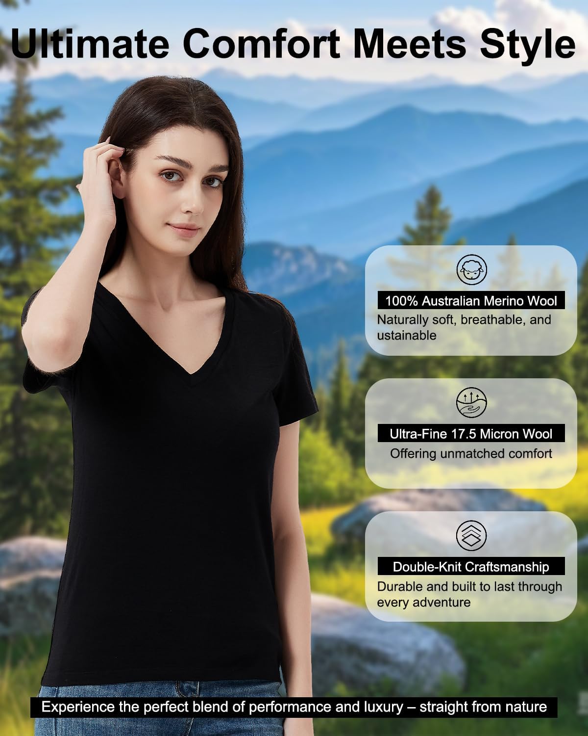 Women's 100% Merino Wool T-Shirt, V Neck Lightweight Moisture-Wicking Athletic Base Layer Tops for Running - Image 4