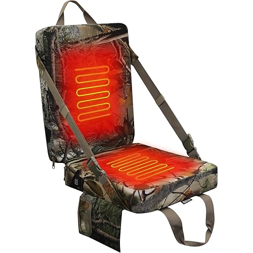 MDSTOP Heated Hunting Seat Cushion with Backrest, Adjustable Hunting Seat for Tree Stand & Ladder Stand, Portable Seat Pads for Hunting,Ice Fishing,Hiking,Camping (Battery not Included) (Camouflage)