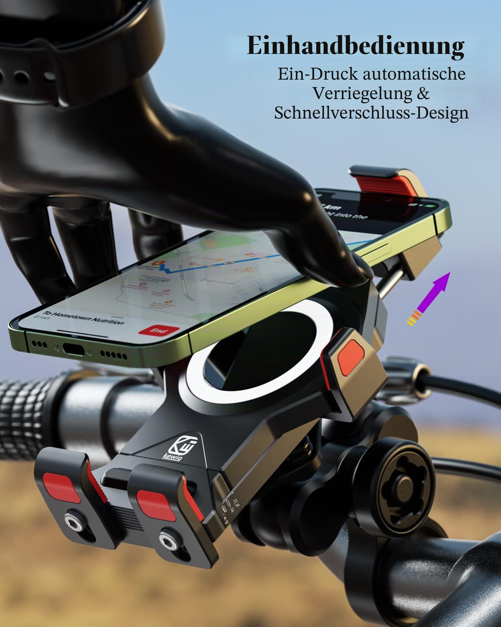 BRCOVAN Aluminiumlegierung Motorrad Handyhalterung mit Vibrationsdämpfer, Diebstahlsichere Handy Motorradhalterung, Verstellbar Lenker Handyhalter für Fahrrad, Roller, ATV, für 4,7-7,2 Zoll Smartphone