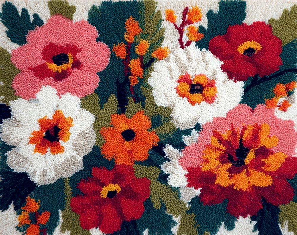 Kitquiver Rug Kits for Adults Latch Hook Printed Cute Floral DIY Crafts Crochet Yarn Handmade Embroidery with Printed Canvas Needlework for Home Decor 15X20In