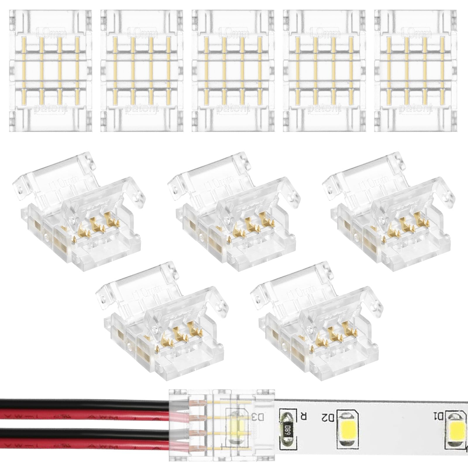 HOTUT LED Strip Verbinder,10 Stück LED Strip Connector 4 Polig10mm,LED lötfrei Streifenverbinder für SMD LED Streifen Stripes