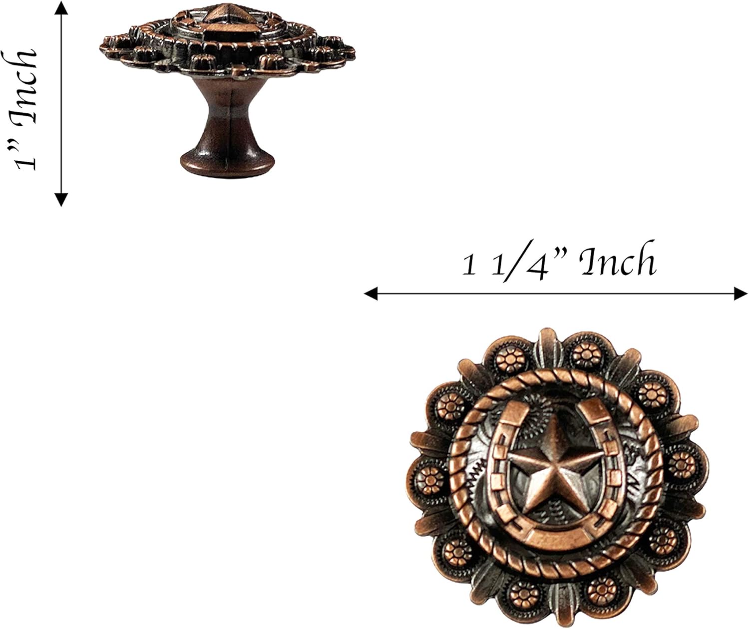 Urbalabs Western Rustic Concho Copper Horseshoe Star Kitchen Cabinet Rustic Drawer Knobs Dresser Knobs Pulls for Country Farmhouse Western Drawer Knob Set of 12 (Large Concho Copper Horseshoe Star)