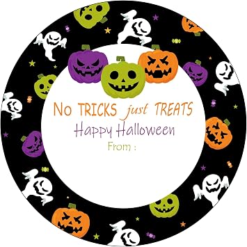 60pcs Happy Halloween Stickers for Kids, 2 Inch Halloween Name Tags for Goodie Bags, Large Trick Or Treat Stickers with Pumpkin Ghost Candy Stars for Party Decorations
