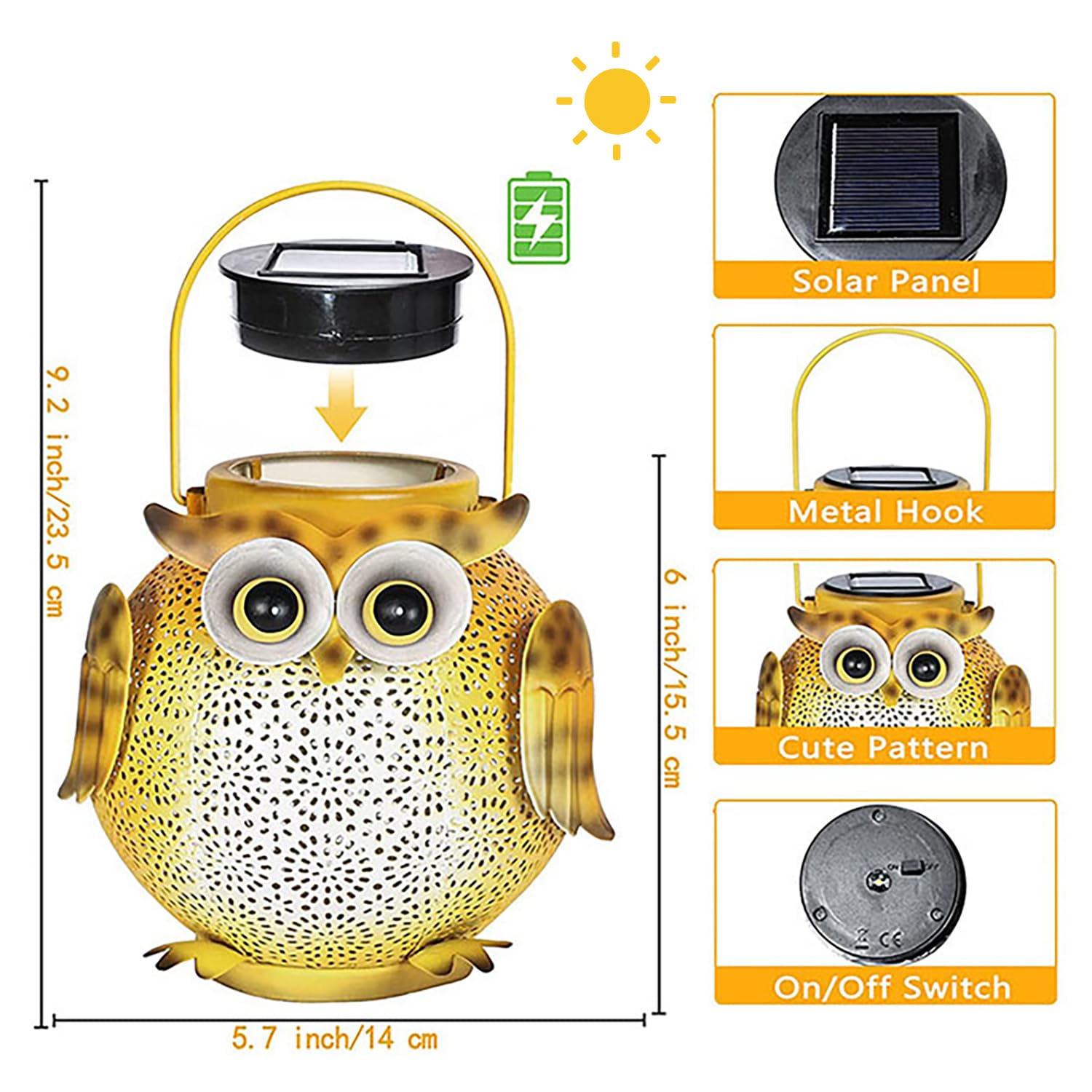 Linterna Solar Exterior 2 Piezas Luz de Jardín Impermeable IP44 LED Lámpara Colgante Solar Búho Decorativo Luces Farolillos Solares para Outdoor Patio Terraza Césped Camping Arboles Camino Iluminación