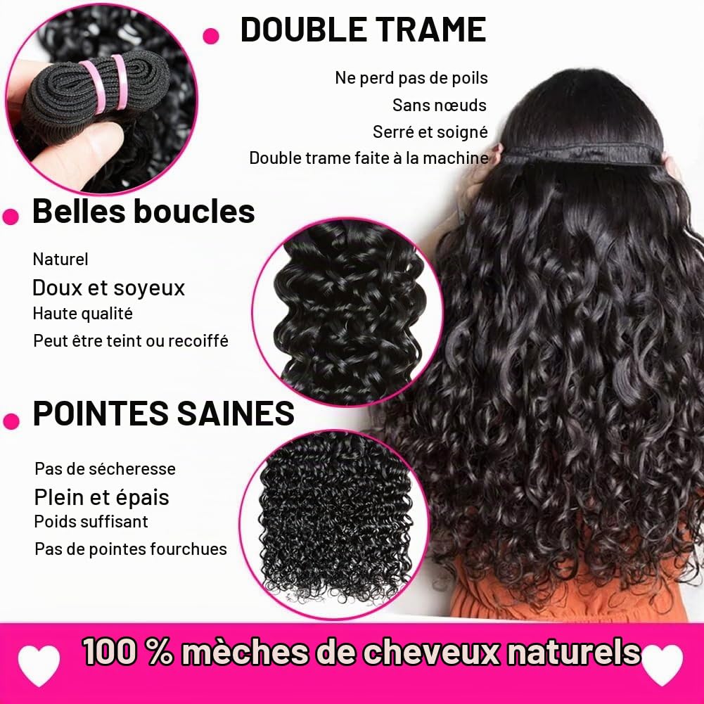 Tissage Cheveux Humains 16 18 20 Pouces 12A Water Wave Bundles Human Hair Cheveux Brésiliens Vierges 100% Non Traités Curly Bundle Full and Thick Noir Naturel