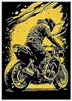 Placa Decorativa Moto Custom Esportiva Amarelo Decoração Poster Quarto Sala
