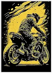 Placa Decorativa Moto Custom Esportiva Amarelo Decoração Poster Quarto Sala
