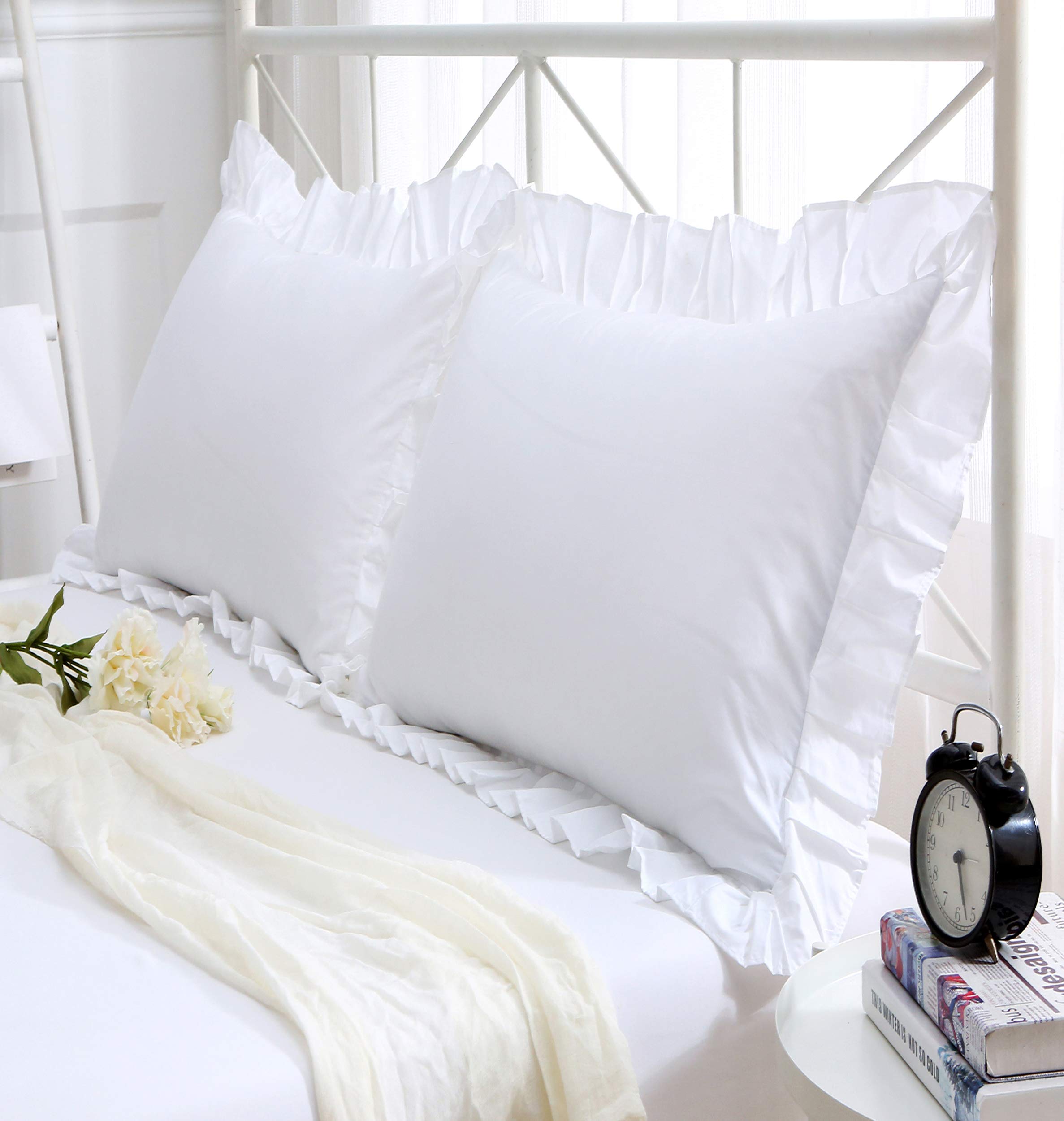 Taie d'oreiller 65x65 coton pur anti-irritation blanche avec dentelle pour peau sensible