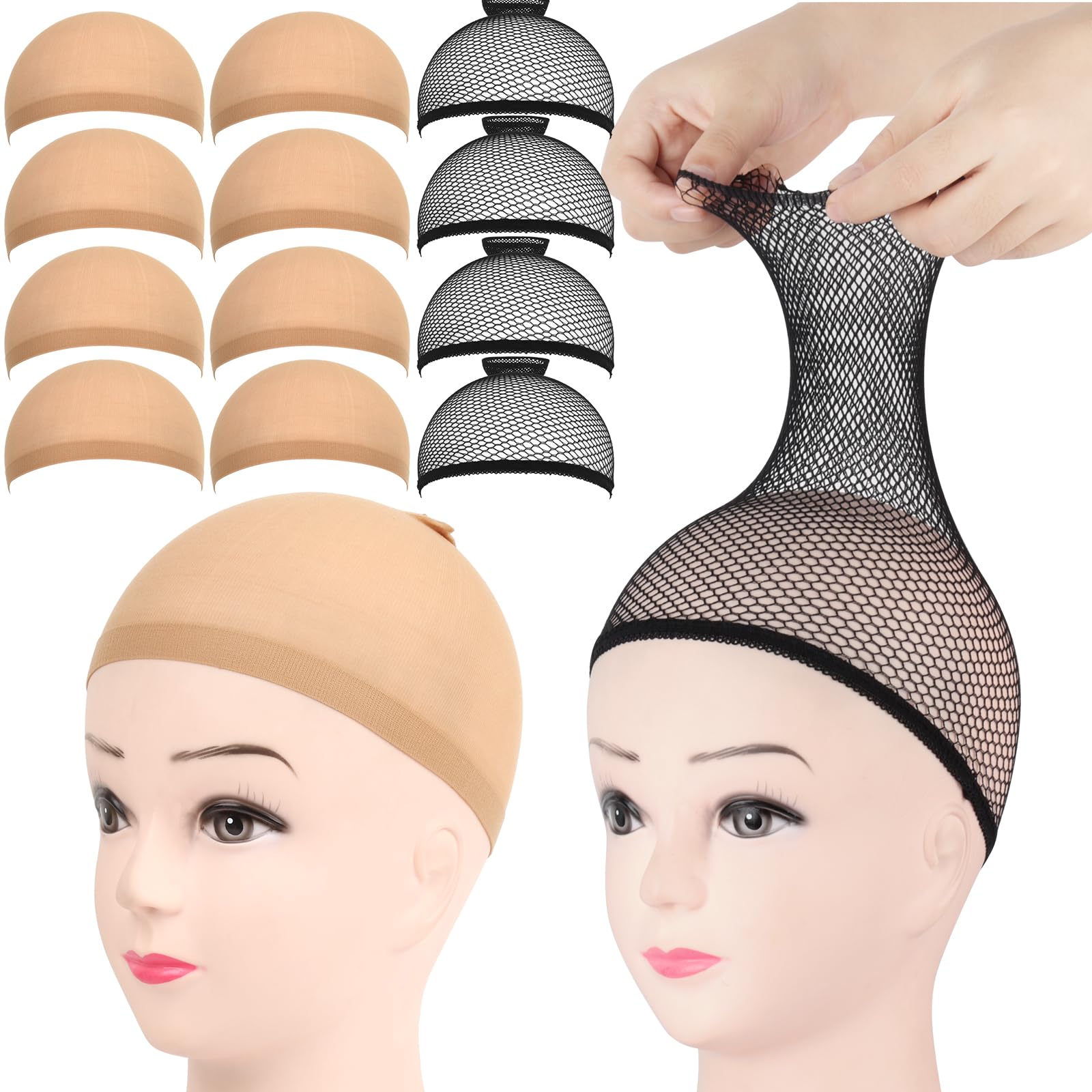 Fandamei 12PCS Wig Cap, Beige Wig Caps For Women, Mesh Black Wig Cap