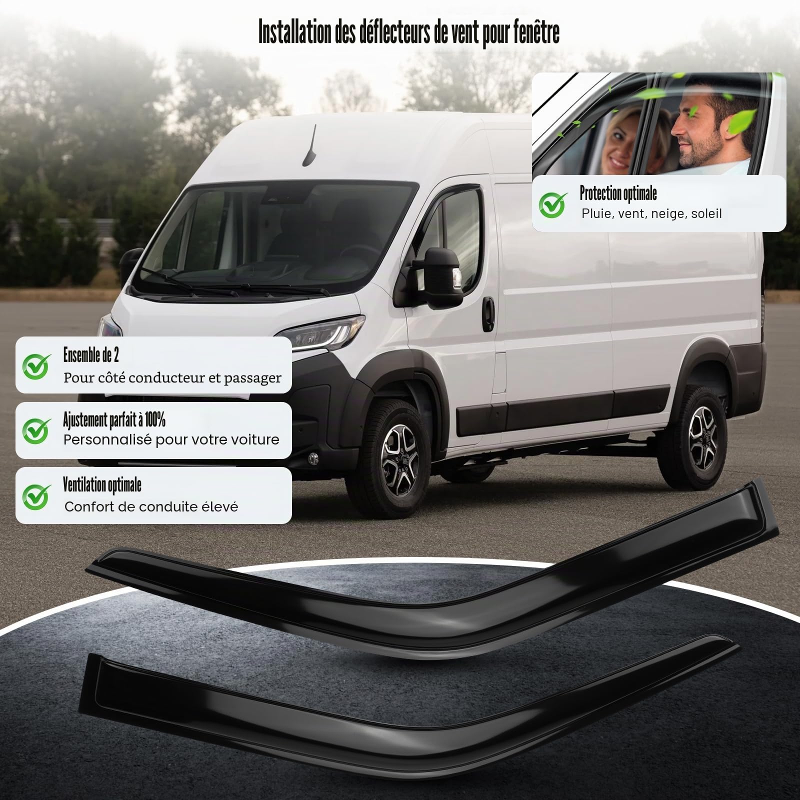 Déflecteurs de Vent Pluie d'air pour 2006-2024 Ducato, Lot of 2 Deflecteurs d'air Déflecteurs de Vent Montage Facile