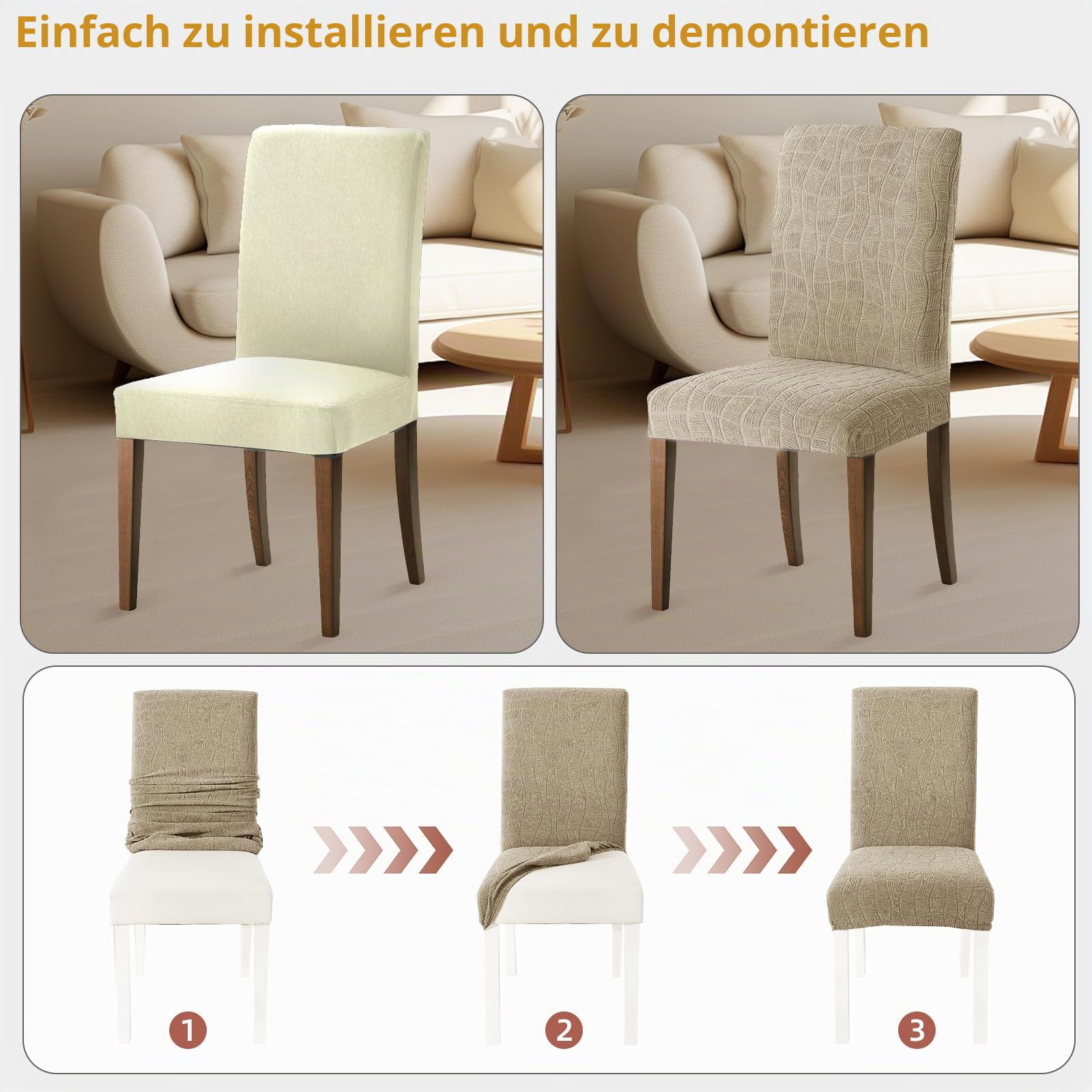 Ystyle Stretch Stuhlhussen 4er Set, Stuhlbezug Elastischer, Hussen Für Stühle Abnehmbarer, Stuhlbezüge Chair Cover Langlebig Universal, Für Bankett Deko Und Hochzeit Partys, Khaki
