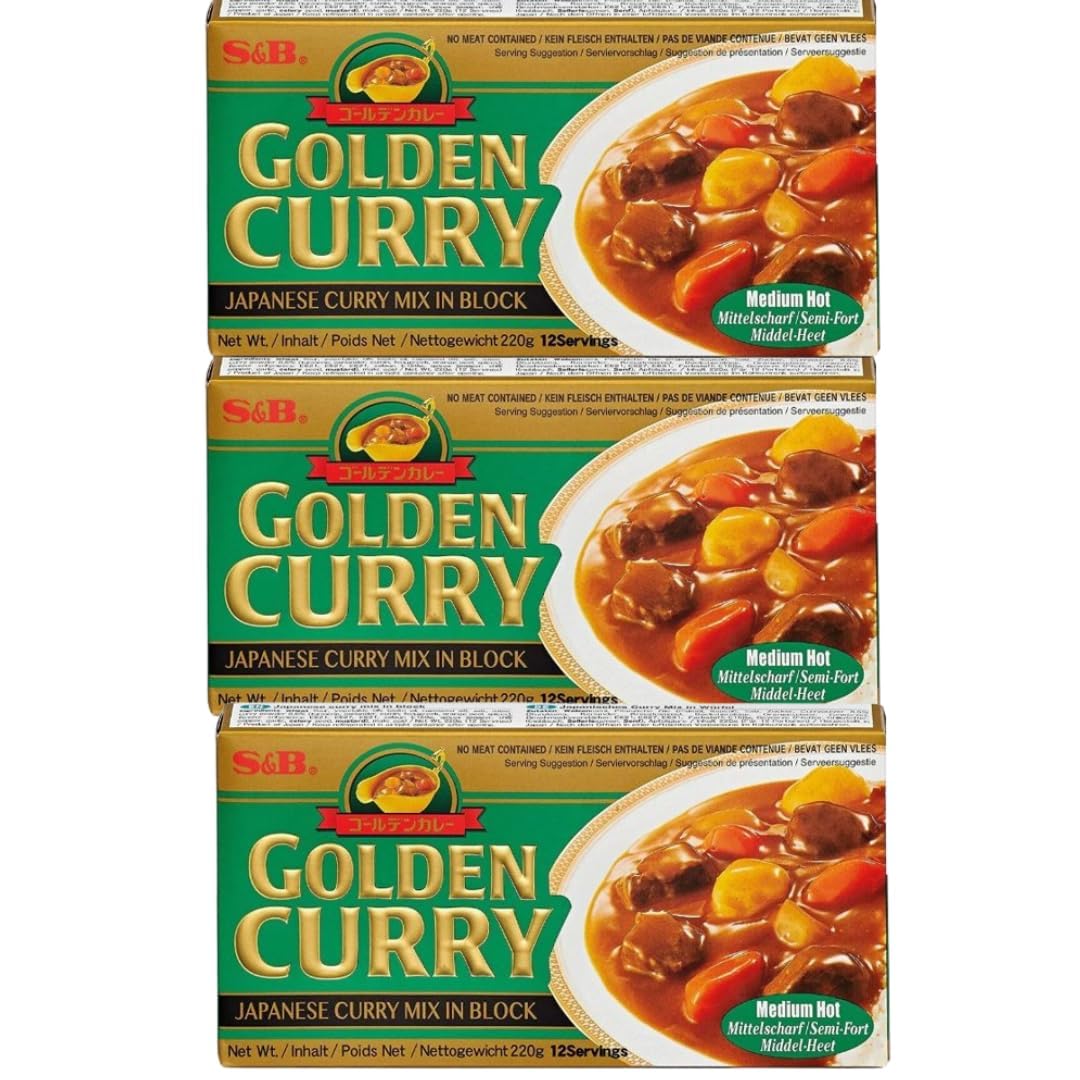 3x220g S&B GOLDEN CURRY GREEN - Japanese Curry Mix - vegetarian no meat contained - Geschmack: Medium