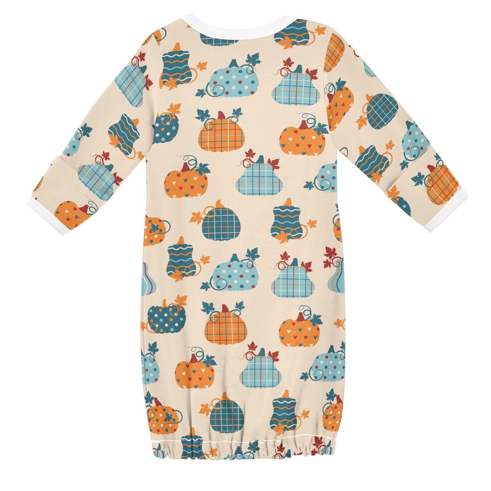 WIFIU Pumpkins Autumn Leaves Baby Girls Boys Sleeper Gown Cotton Nightgown Long Sleeve, Patchwork Baby Nightdress Sleeping Clothes for Newborn 6-12 Months Multicolor