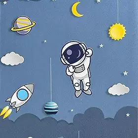Papel de Parede Premium Infantil Astronauta Autoadesivo Rolo de 5 Metros x 45 cm Decorativo Azul Com Nuvens Quarto e Comodos Temáticos Bebes Crianças e Adultos