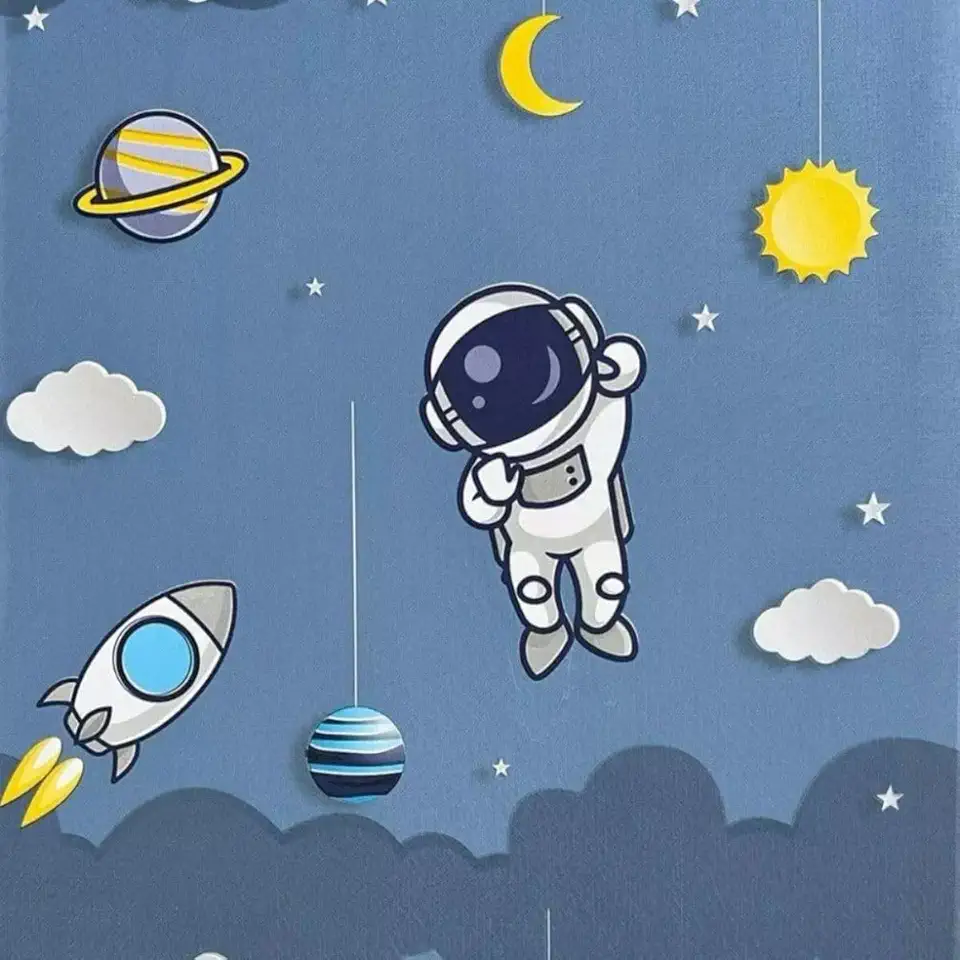 Papel de Parede Premium Infantil Astronauta Autoadesivo Rolo de 5 Metros x 45 cm Decorativo Azul Com Nuvens Quarto e Comodos Temáticos Bebes Crianças e Adultos