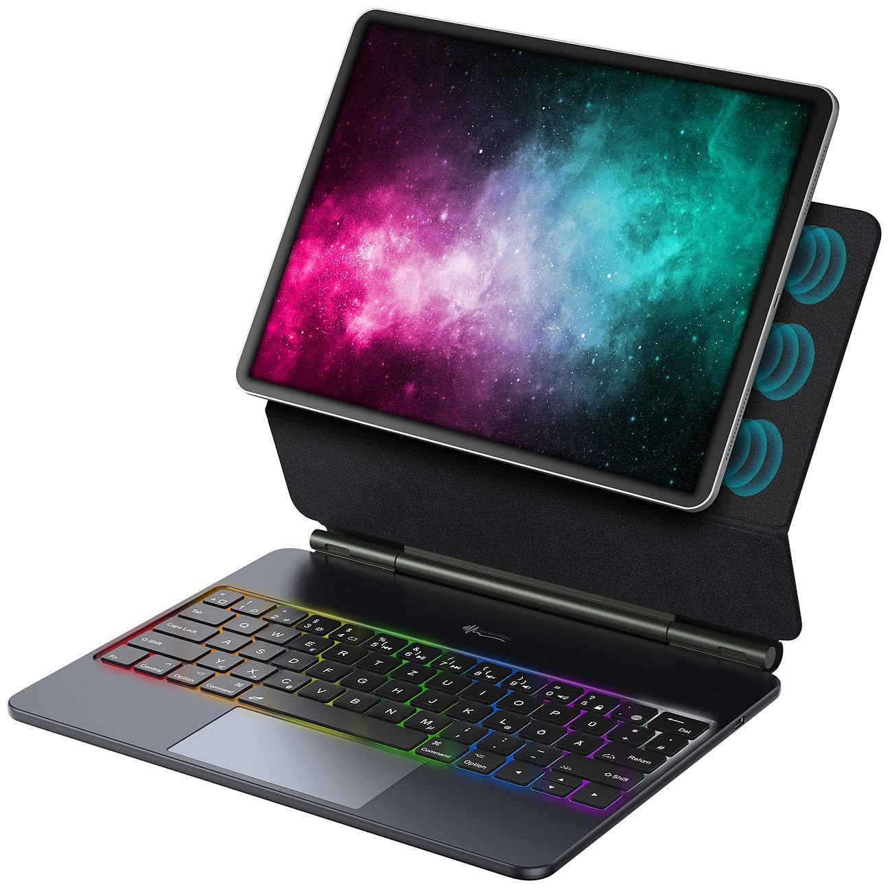 Custodia magnetica con tastiera Bluetooth per iPad Pro 11 M4 2024, QWERTZ, trackpad, retroilluminata, nero