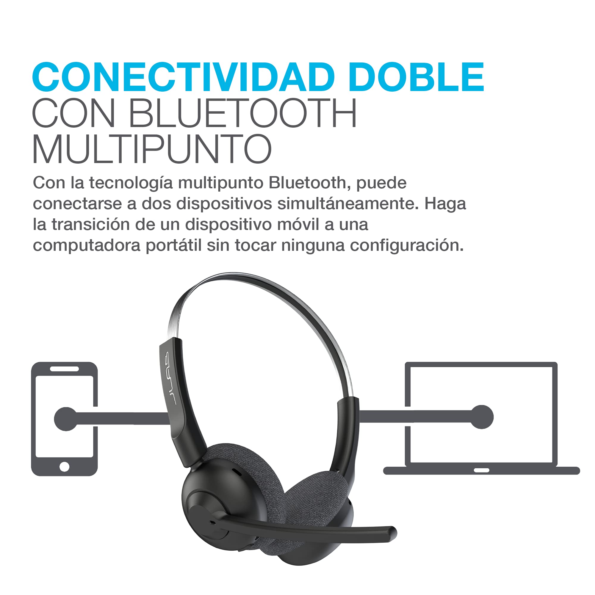 JLab Go Work Pop Auriculares Inalámbricos con Micrófono, Negro | Auriculares Inalámbricos PC, Cascos con Micrófono, Inalámbrico, Auricular Oficina Teleoperador, 50h