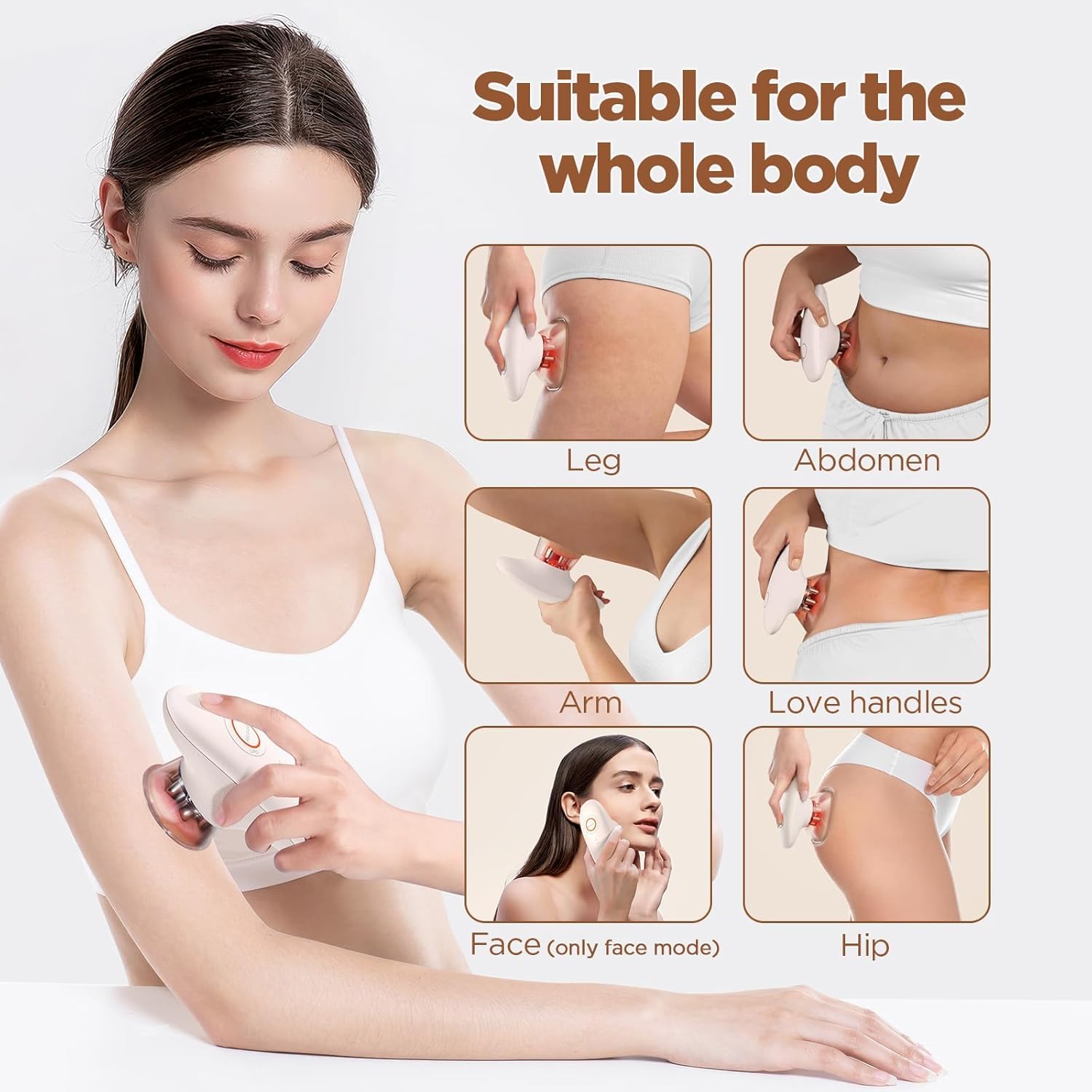 Masajeador Anticelulítico Eléctrico con Ventosas de Vacío, EMS y Luz Roja, 3 Niveles, Efecto Lifting, Masaje Profundo y Drenaje Linfático para Abdomen, Piernas, Glúteos, Brazos y Rostro, Rosa