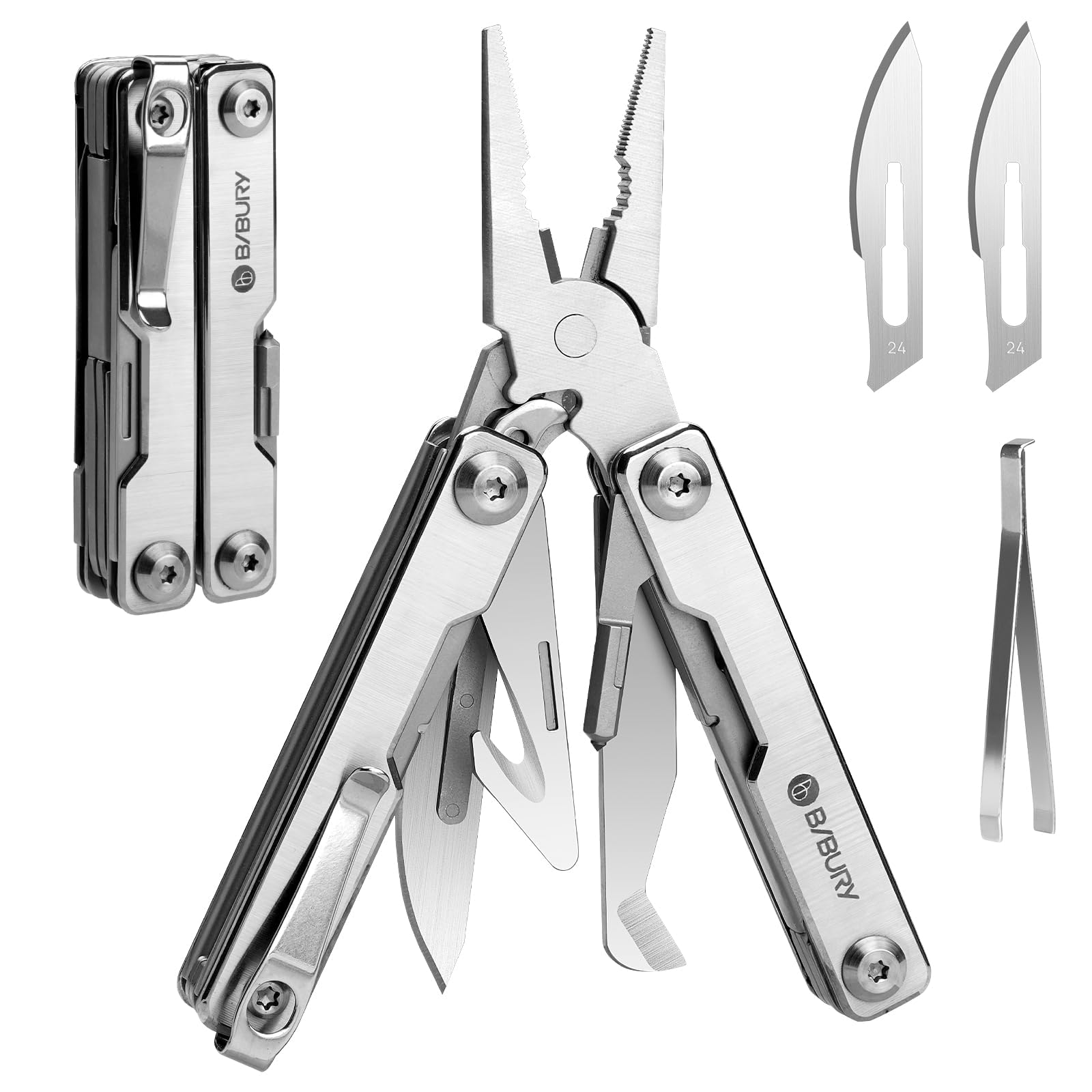 BIBURY Multitools, EDC Mini Pocket Tool, Foldable Pliers with Window Breaker, Seat Belt Cutter and Box Opener, Multi Tool for Emergency and Daily Use, Birthday Gifts for Men Women, Gifts for Dad Mom