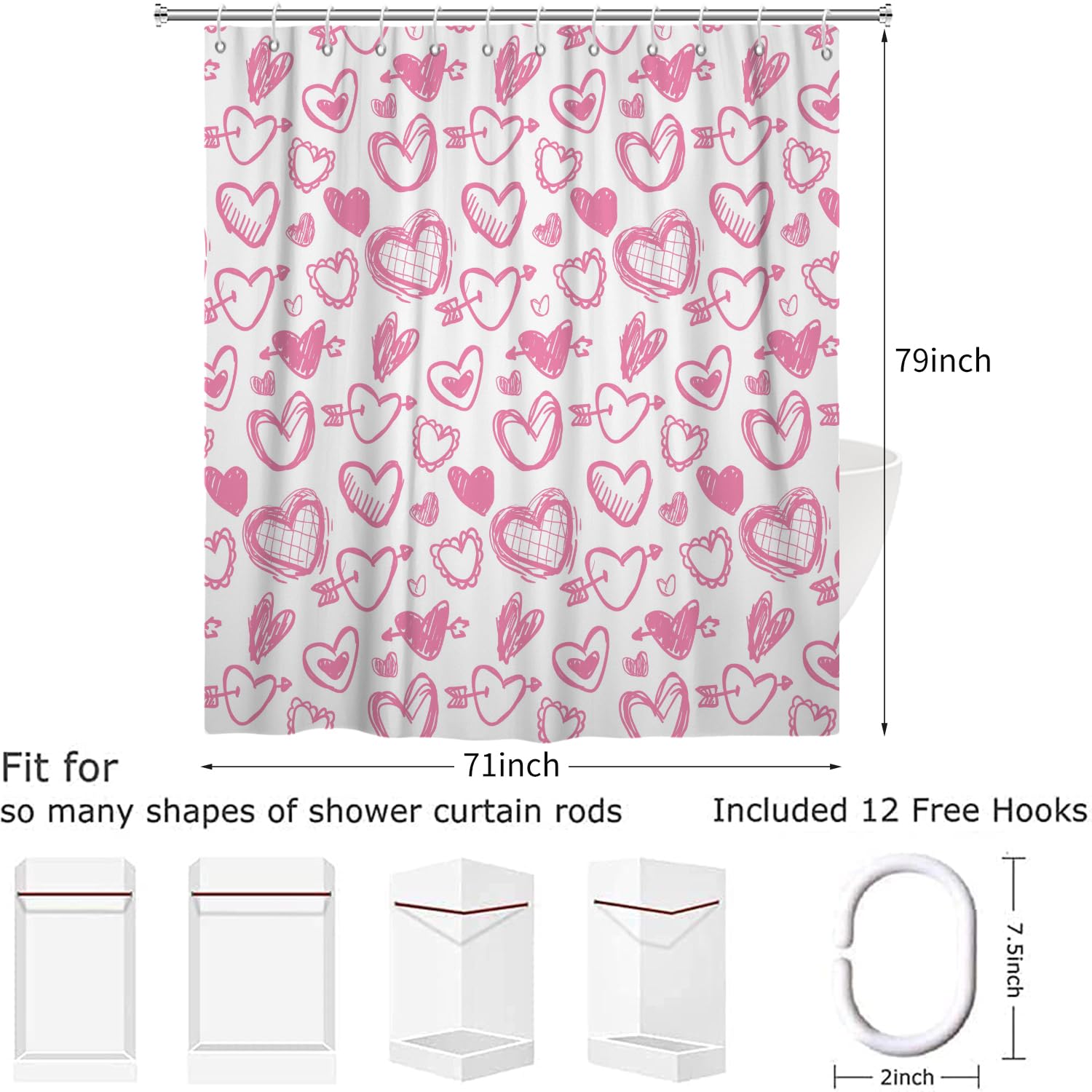 Rideau De Douche Rose Abstrait Rétro 90x180 Cm - Imperméable En Polyester, Avec œillets Et Crochets Inclus