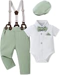 WESIDOM Baby Boy Clothes Suit 0-24M Infant Gentleman Wedding Outfit Shirt+Bowtie+Beret+Suspender Pants Clothing Set