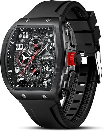HANPOSH Mens Watches Analogue Quartz Chronograph Waterproof Watch for Men Cool-Style Business Sports Watch Military Tactical Men Wrist Watches Silicon Strap