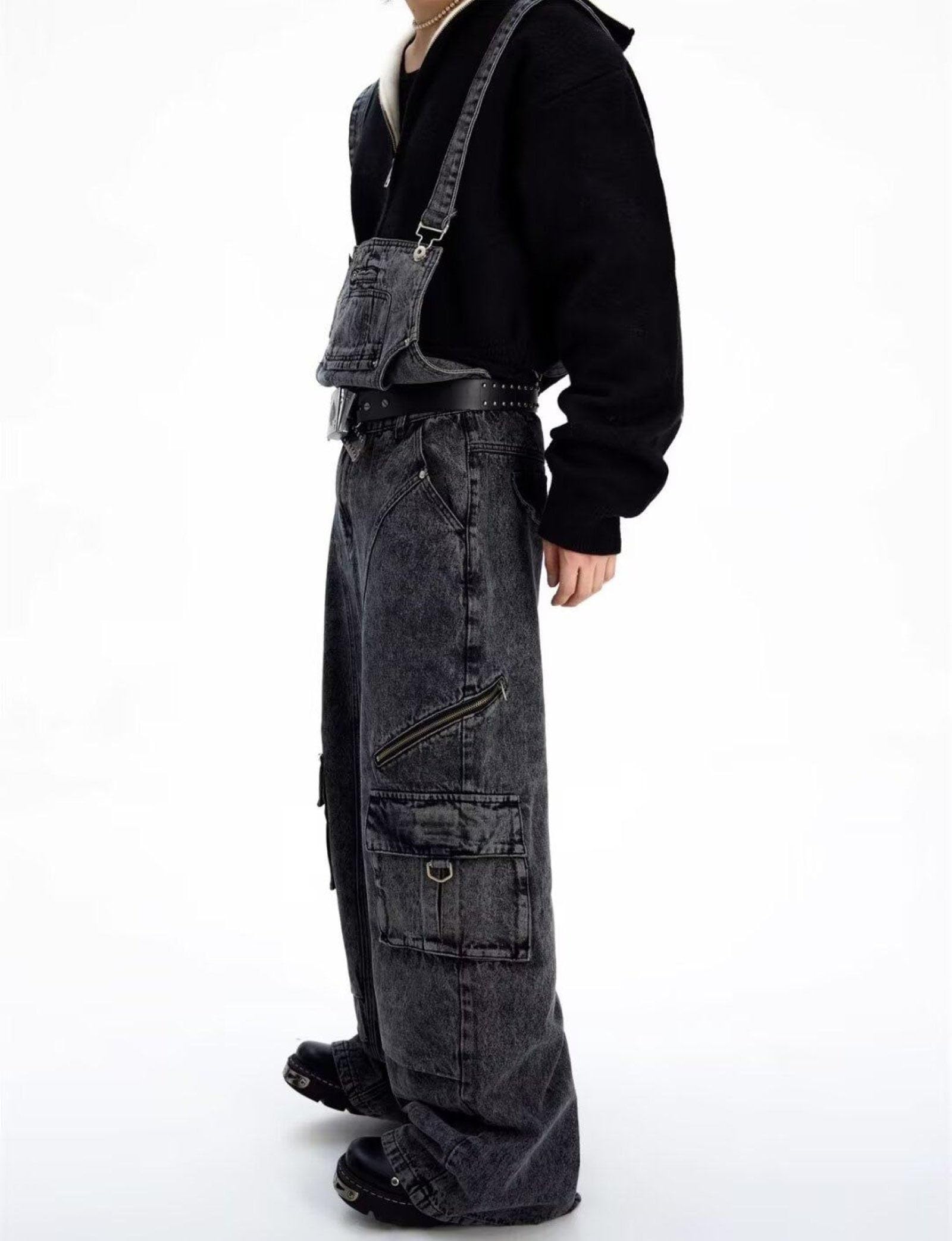 MęSkie LuźNe DżInsowe Ogrodniczki Z Przetarciami W Stylu Casual Z Prostymi Nogawkami Hip-Hopowym Vintage Unisex Odzież Robocza DżInsy