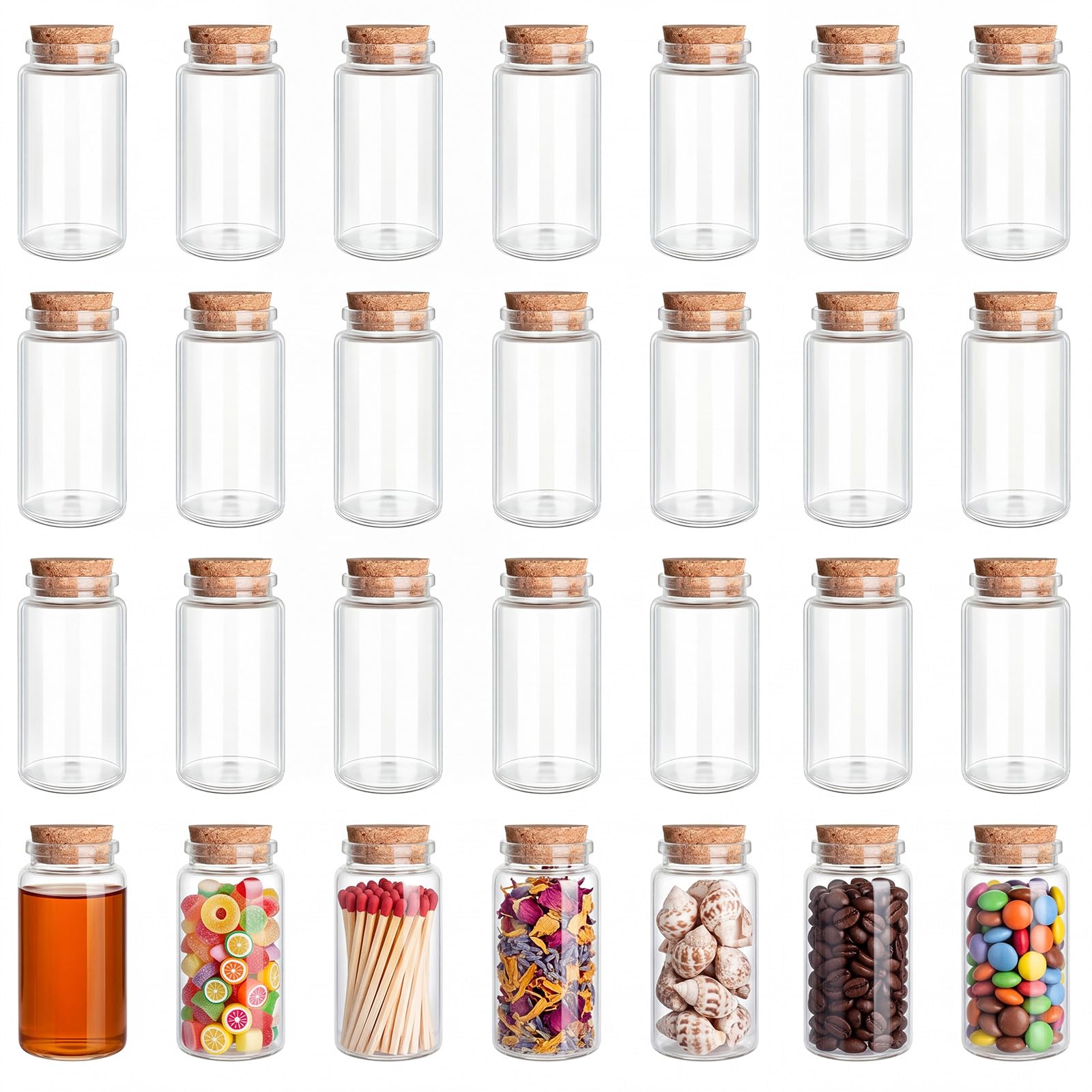 24 kleine Glas-Korkflaschen, 100 ml, kleine Glasgläser, Zaubergläser, transparente Trankflaschen, Mini-Glasflaschen mit Korkflasche, helle DIY-Sandwasser-Nachricht, dekoratives Glas, Partyzubehör