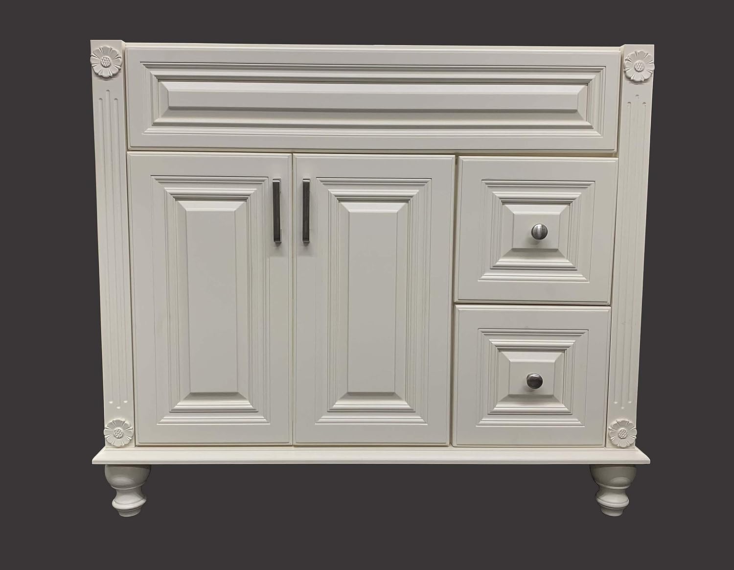 Antique White Solid Wood Single Bathroom Vanity Base Cabinet 36" W x 21" D x 32" H (Right Drawers)
