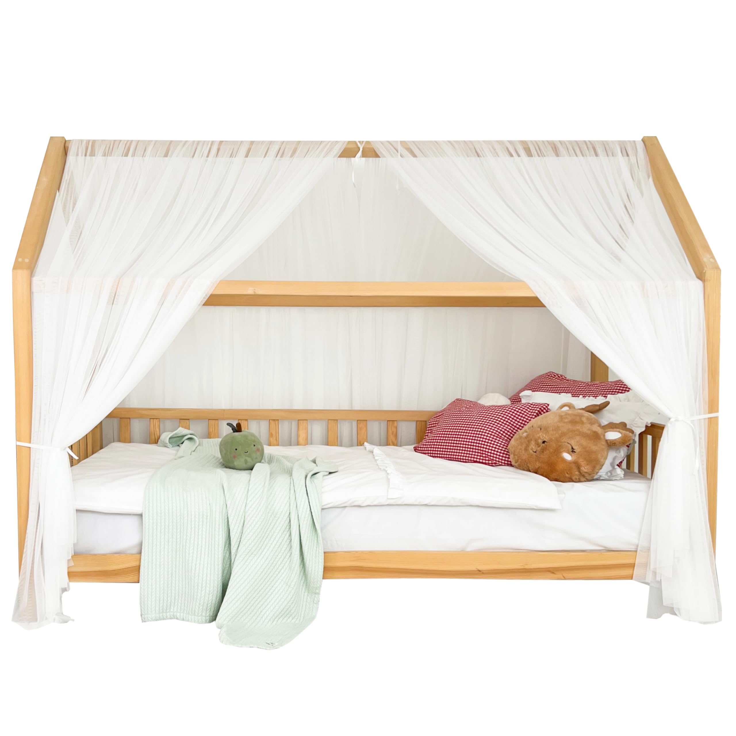Montessori - Toldo de cama para dormitorio de niñas y niños, elegante decoración de habitación de niños, cortina de cama Montessori para niños pequeños con drapeado suave (blanco, 340 cm, juego