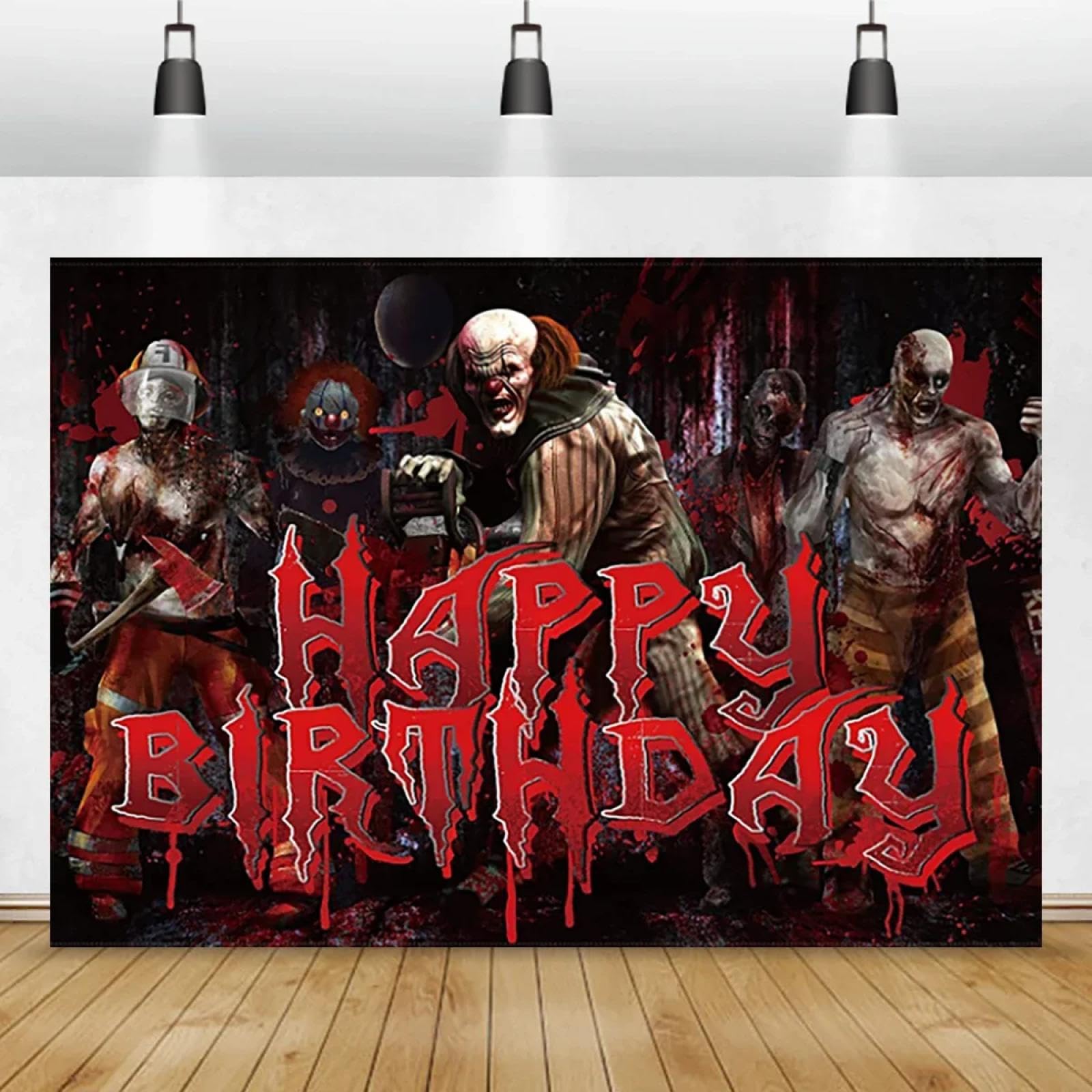 Sfondo del personaggio del film raccapricciante Banner Horror Decor per feste di compleanno Halloween Decorazioni Photo Booth Puntelli Casa stregata