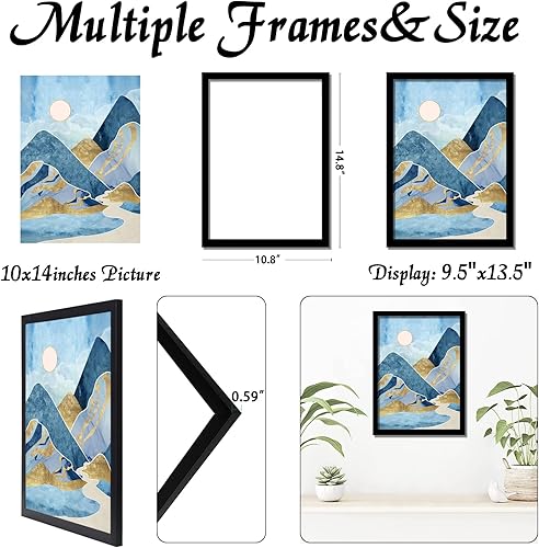 Miniatura 3 de Marco de fotos negro, marco de 10 x 14 pulgadas para foto, póster, lienzo, certificado, documento, para exhibir horizontal o verticalmente, alta