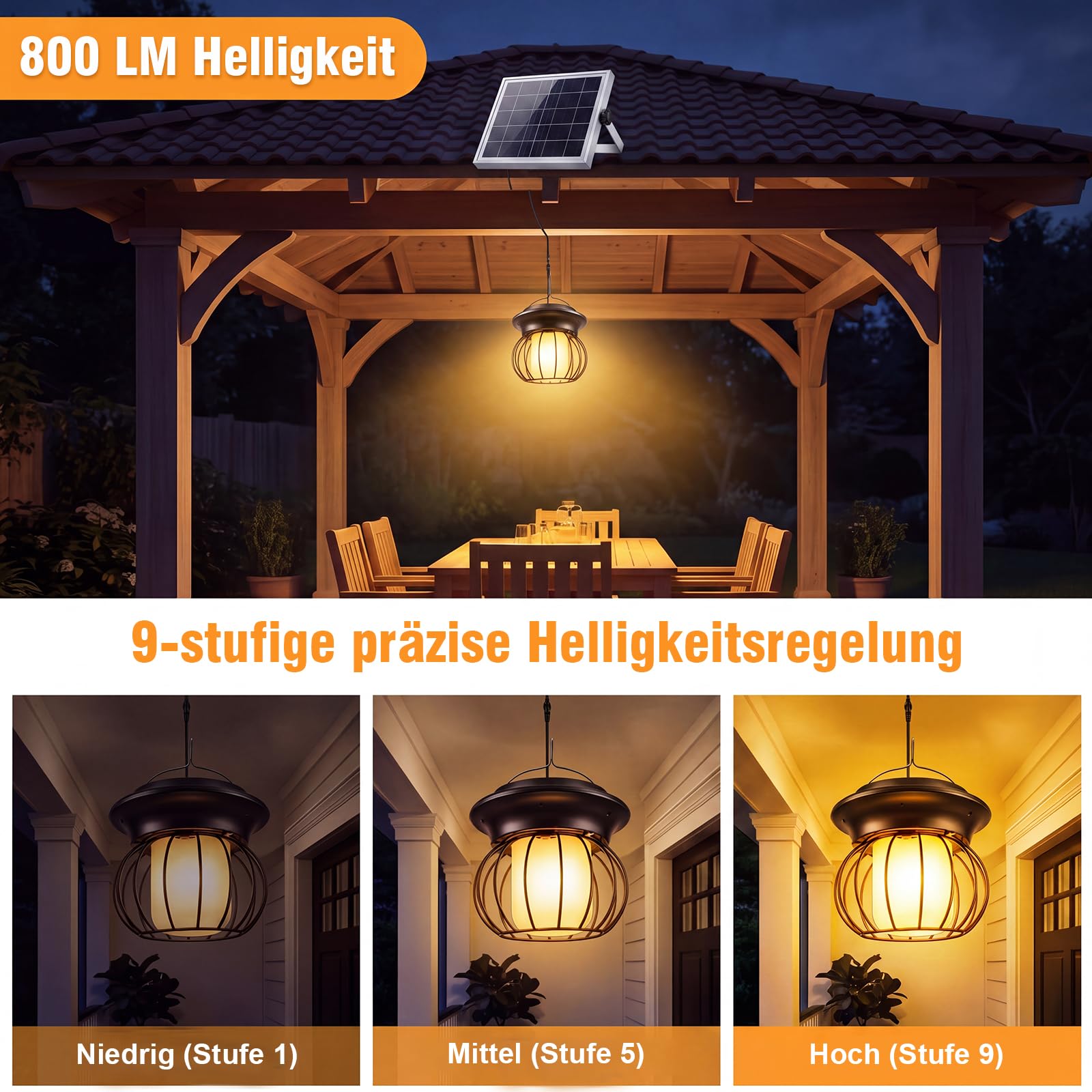 ChunHee Solar Hängelampe für Schuppen, Garage und Pavillon IP65