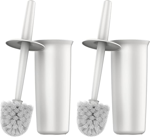 MR.SIGA Toilet Bowl Brush and Holder for Bathroom, White, 2 Pack