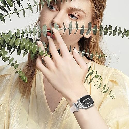 Miniatura 5 de OULUCCI Slim Leather Bands Compatible with Apple Watch Band 40mm 41mm 38mm 44mm 45mm 49mm 42mm, D-Shape Diamonds For iWatch Women Bands Series 8 SE