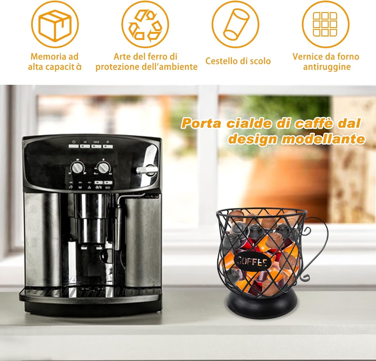 Porta Capsule Caffè In Metallo - Contenitore Per 40-60 Cialde, Design Retrò, Multifunzione - Foto 5