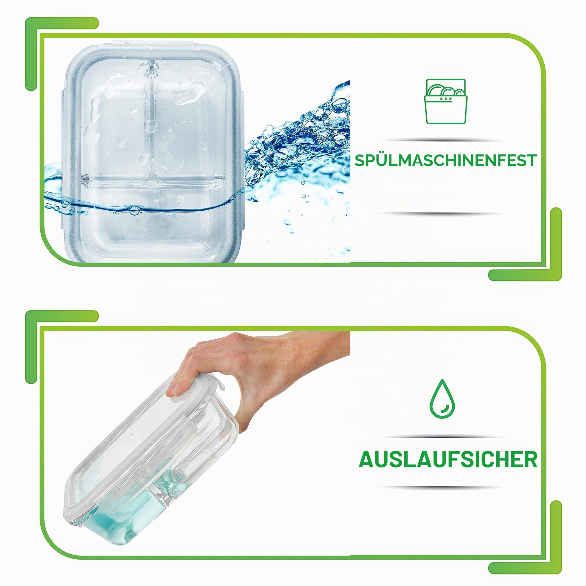 Prep Naturals Glasbehälter für Mahlzeiten, 3 Fächer, 5 Stück – Bento-Box, Vorratsbehälter aus Glas mit Deckel – Lebensmittelzubereitungsbehälter, Glasbehälter mit Deckel | Vorratsdosen aus Borosilikatglas, luftdichte, auslaufsichere Deckel, mikrowellen-,