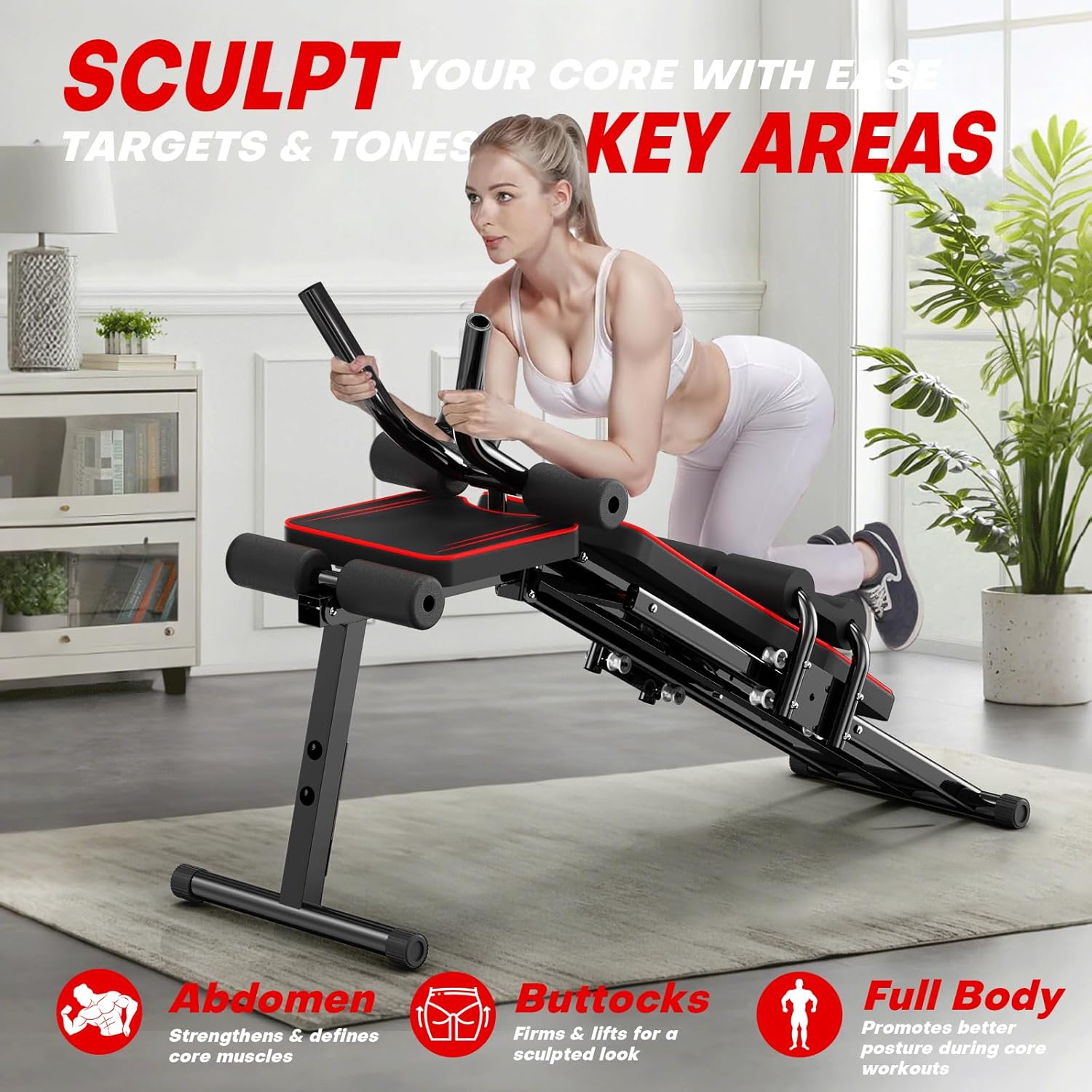 Adjustable Weight Bench Workout Bench for Home Gym, Foldable Workout Bench 700LBS Weight Capacity for Full Body Strength Training,Incline Flat Decline Sit-up Bench (2 Resistance Bands) 2 in1 Workout Bench - Black & Red