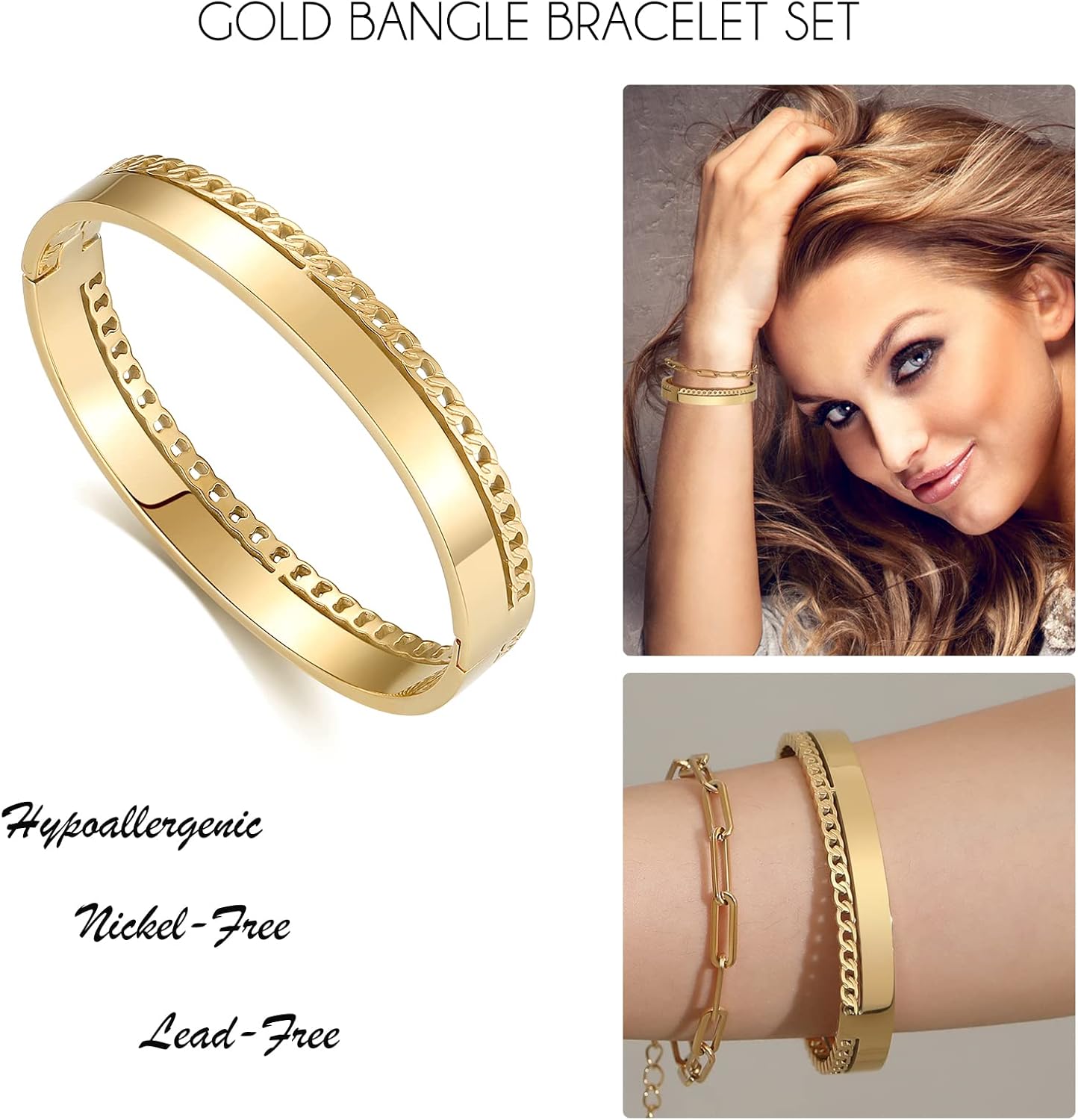 Dainty Gold Bracelets for Women 18K Gold Plated Adjustable Stackable Bracelets Set Cubic Zirconia Layered Cuff Bangle Chain Bracelets for Women, Silver/Gold - Image 5