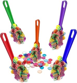 Dacefloy Bingo Magnetic Wand Set 5 Pieces Colorful Magnetic Wands with 500 Transparent Metal Ringed Chips for Game Tokens, Home school Supplies Math Counters
