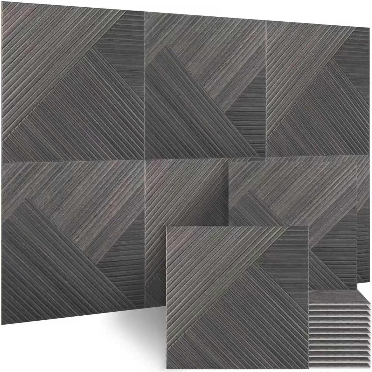 BUBOS 6 Pack Self-Adhesive Acoustic Wall Panels,23.6" x 23.6" Sound Proof Panels for Walls,3D Wood Pattern Acoustic Panels,Decorative Sound Absorbing Wall Art for Studio, Home Office(Black Walnut​)
