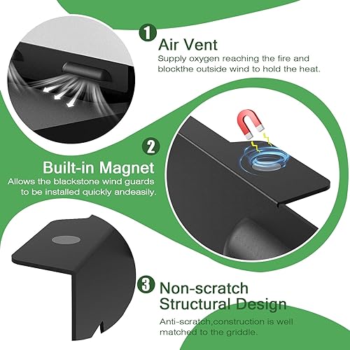 Miniatura 2 de Protectores de viento magnéticos mejorados para parrilla Blackstone de 22 pulgadas, pantallas de acero inoxidable que protegen la llama, retienen el