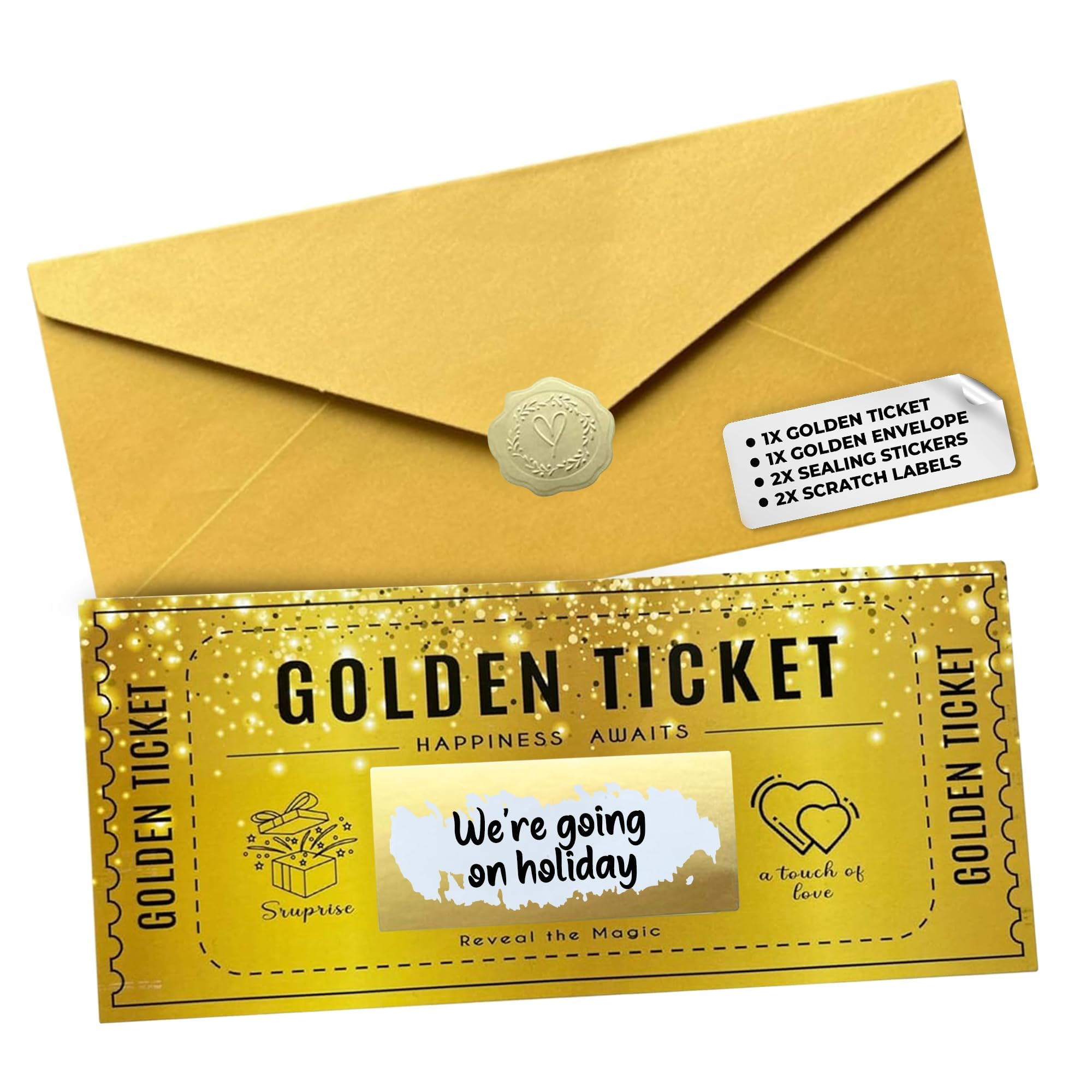 | Golden Ticket Scratch Card | Personalized Gift Set for Birthdays, Movie Vouchers & Special Messages | Elegant Gold Design